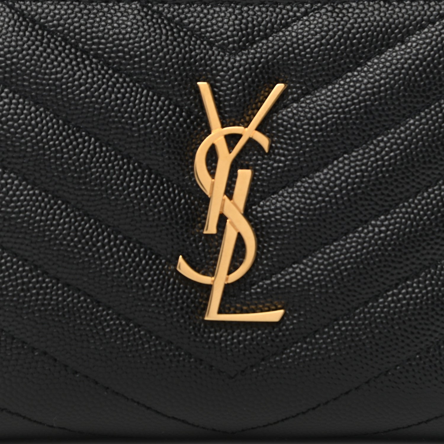 Saint Laurent Grain De Poudre Matelasse Chevron Monogram Compact Zip Around Wallet Black 10 of 10