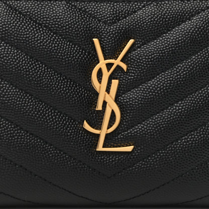 Saint Laurent Grain De Poudre Matelasse Chevron Monogram Compact Zip Around Wallet Black 10 of 10