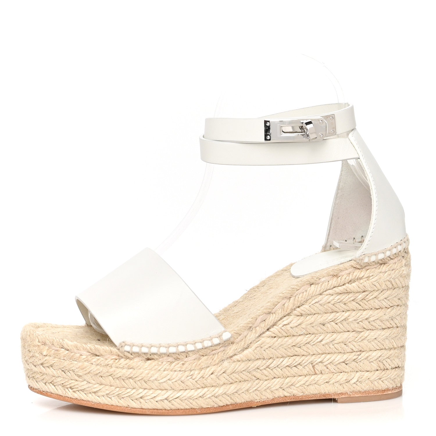 Hermes Calfskin Tipoli Espadrille Wedges 37 White 1 of 10