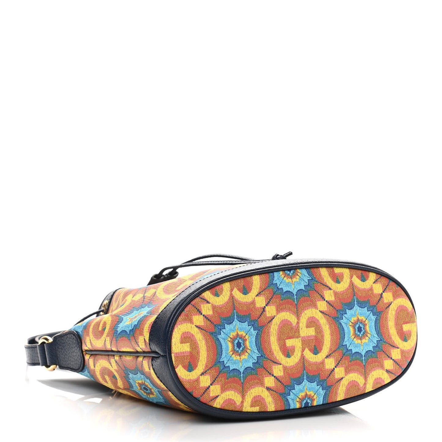 GG Supreme Kaleidoscope Calfskin Script Logo Gucci 100 Bucket Drawstring Bag Blue Orange Multicolor Blue Agata