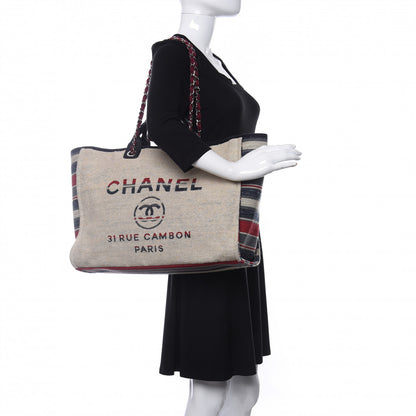 Chanel Striped Canvas Large Deauville Tote Beige 2 of 14