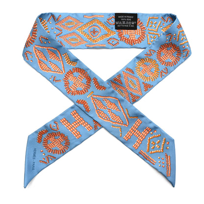Hermes Silk Kelly En Perles Twilly Bleu Azur Orange 1 of 5