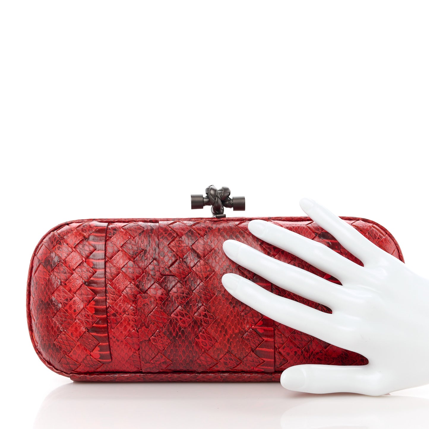Snakeskin Intrecciato Stretch Knot Clutch Red