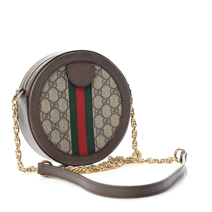 Gucci GG Supreme Monogram Web Mini Ophidia Round Shoulder Bag Brown 3 of 11