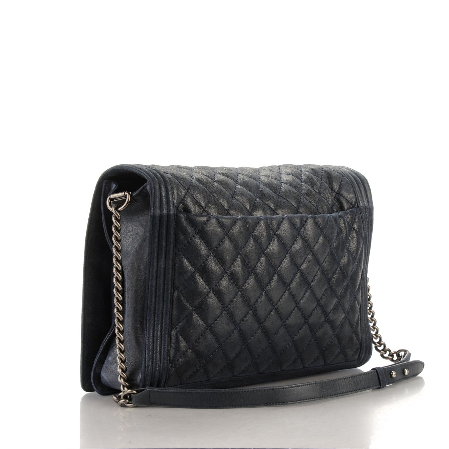 Goatskin Quilted Large Gentle Boy Flap Navy