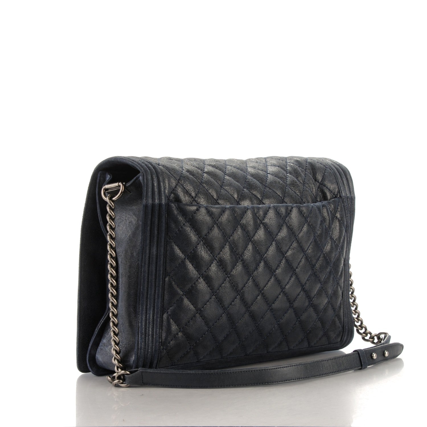 Chanel Goatskin Quilted Large Gentle Boy Flap Navy 3 of 8
