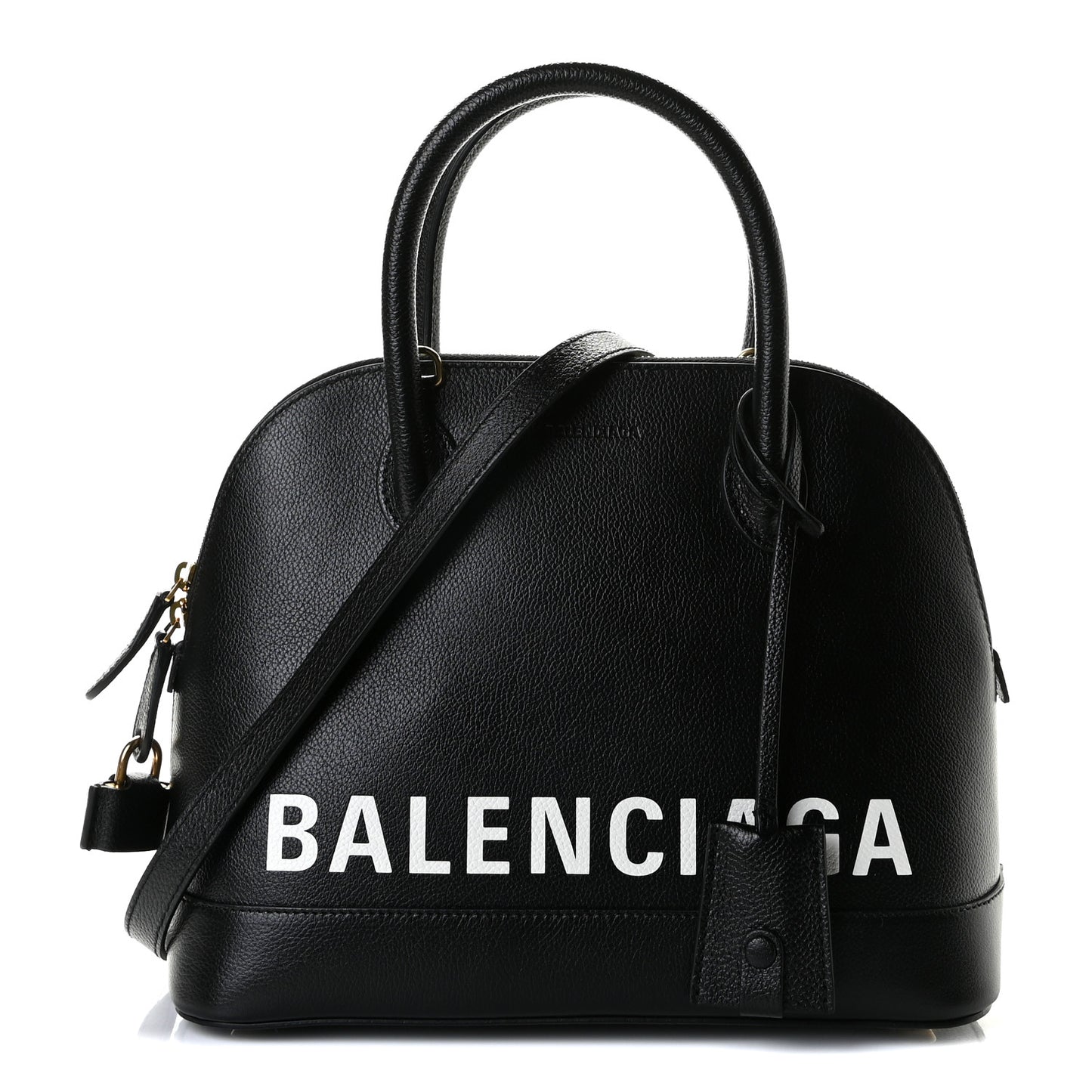 Grained Calfskin Logo S Ville Top Handle Bag Black White