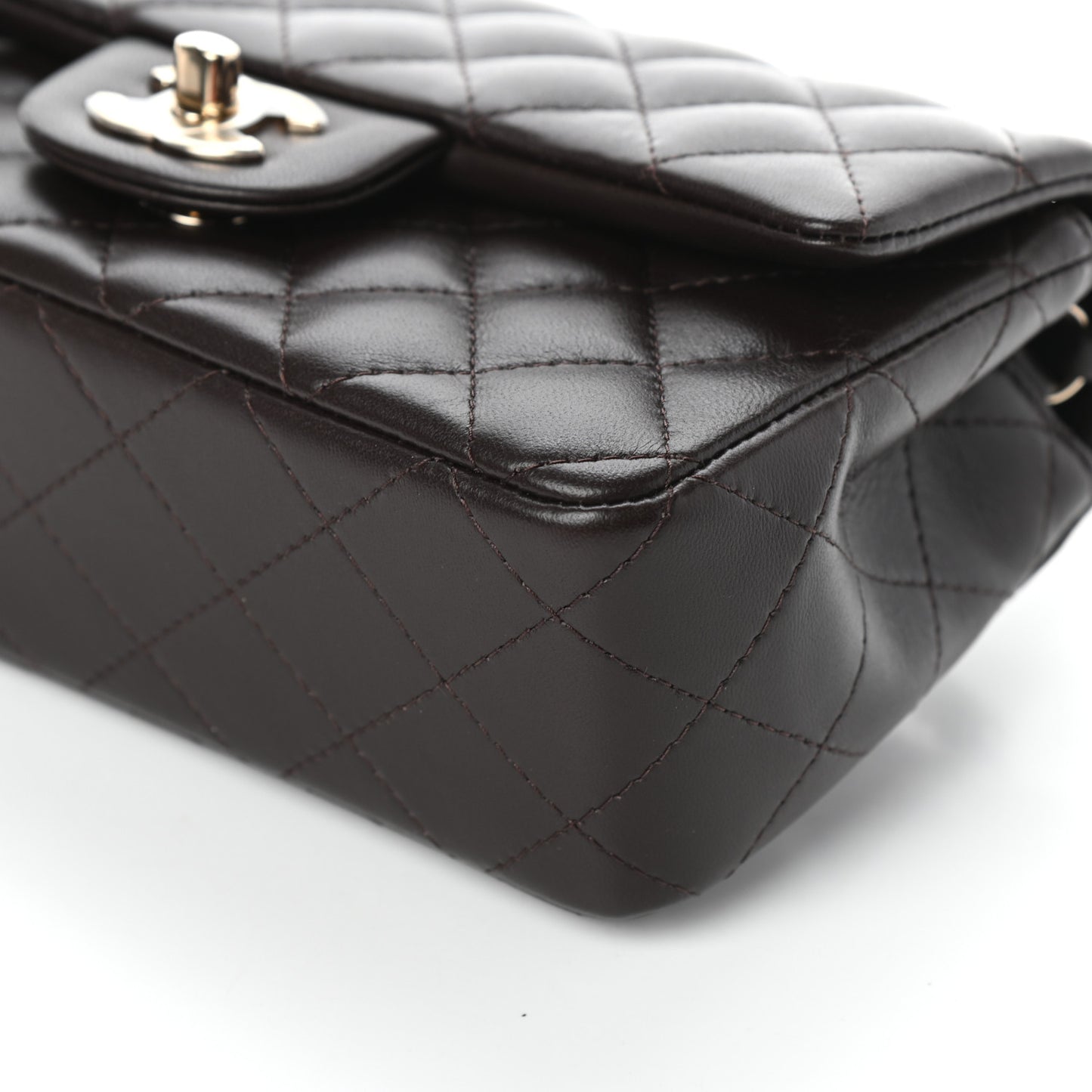 Lambskin Quilted Mini Rectangular Flap Dark Brown