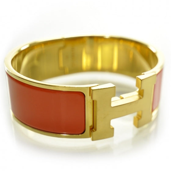 Hermes Enamel Clic Clac H Bracelet Wide GM Orange Gold 3 of 5