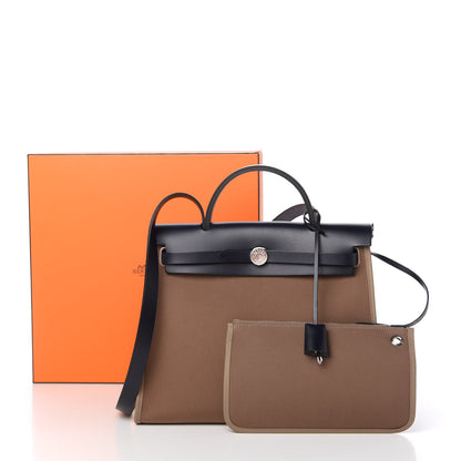 Hermes Vache Hunter Toile Herbag Zip 31 PM Etoupe Bleu Indigo 10 of 10