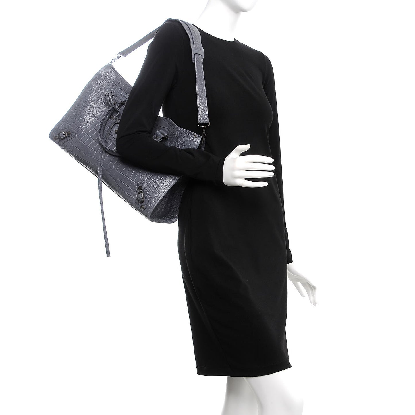 Calfskin Crocodile Embossed Classic Hardware City Gris Beton