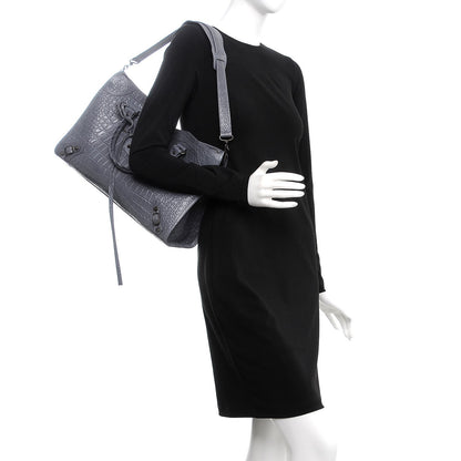 Balenciaga Calfskin Crocodile Embossed Classic Hardware City Gris Beton 2 of 8