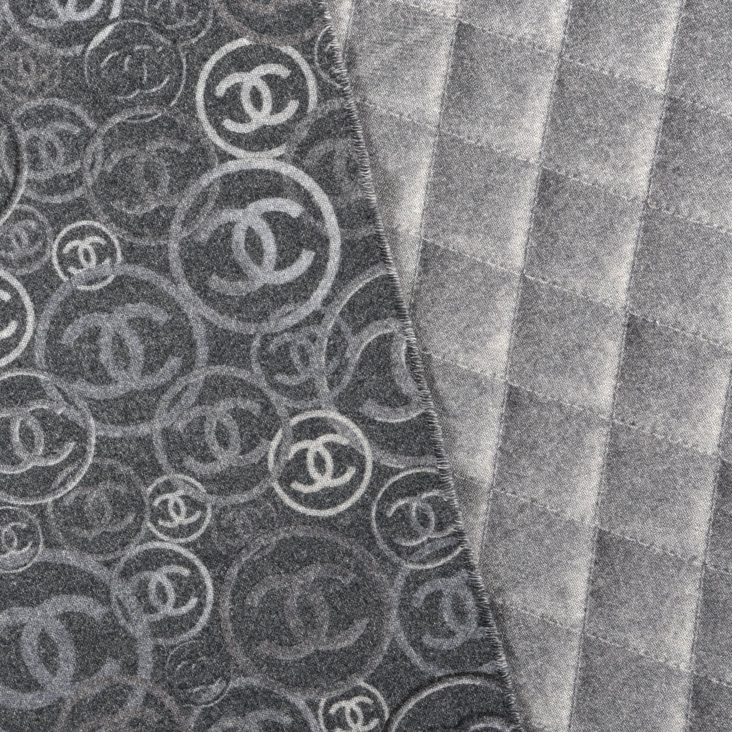 Chanel Cashmere CC Map Reversible Quilted Stole Grey 3 of 4