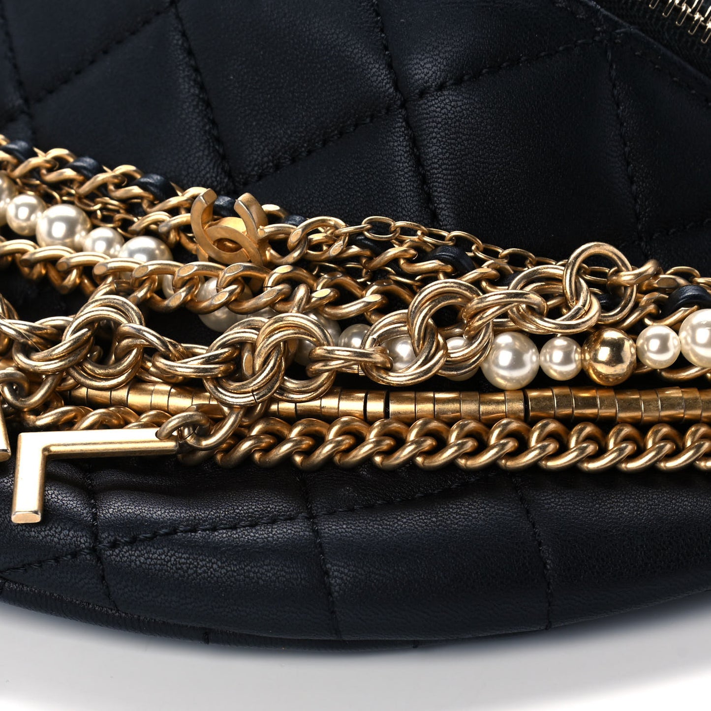 Lambskin Quilted All About Chains Waist Belt Bag Black