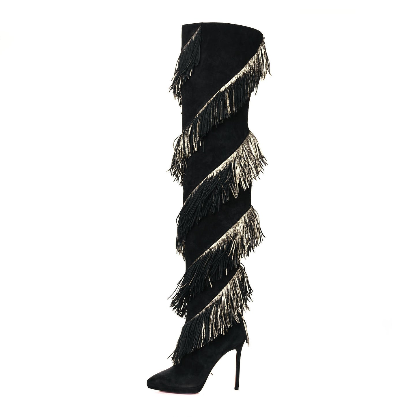 Veau Velours Lame Tweed Bolcheva 120 Thigh High Boots 37 Black Platine