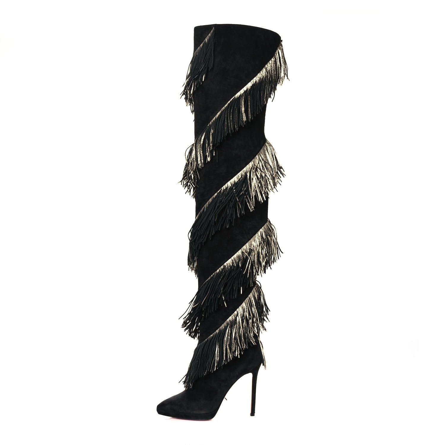 Christian Louboutin Veau Velours Lame Tweed Bolcheva 120 Thigh High Boots 37 Black Platine 1 of 9