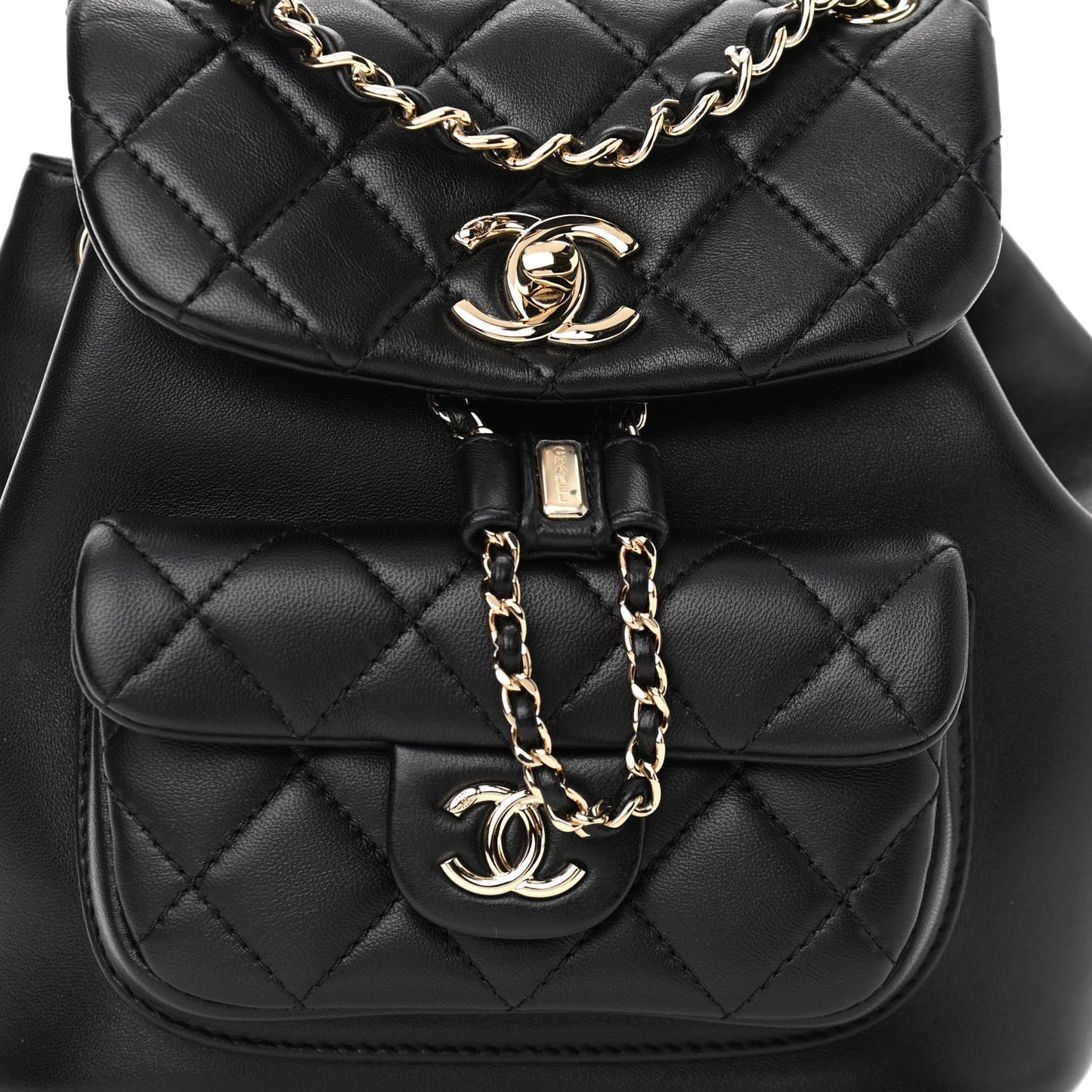 Lambskin Quilted Small Duma Drawstring Backpack Black