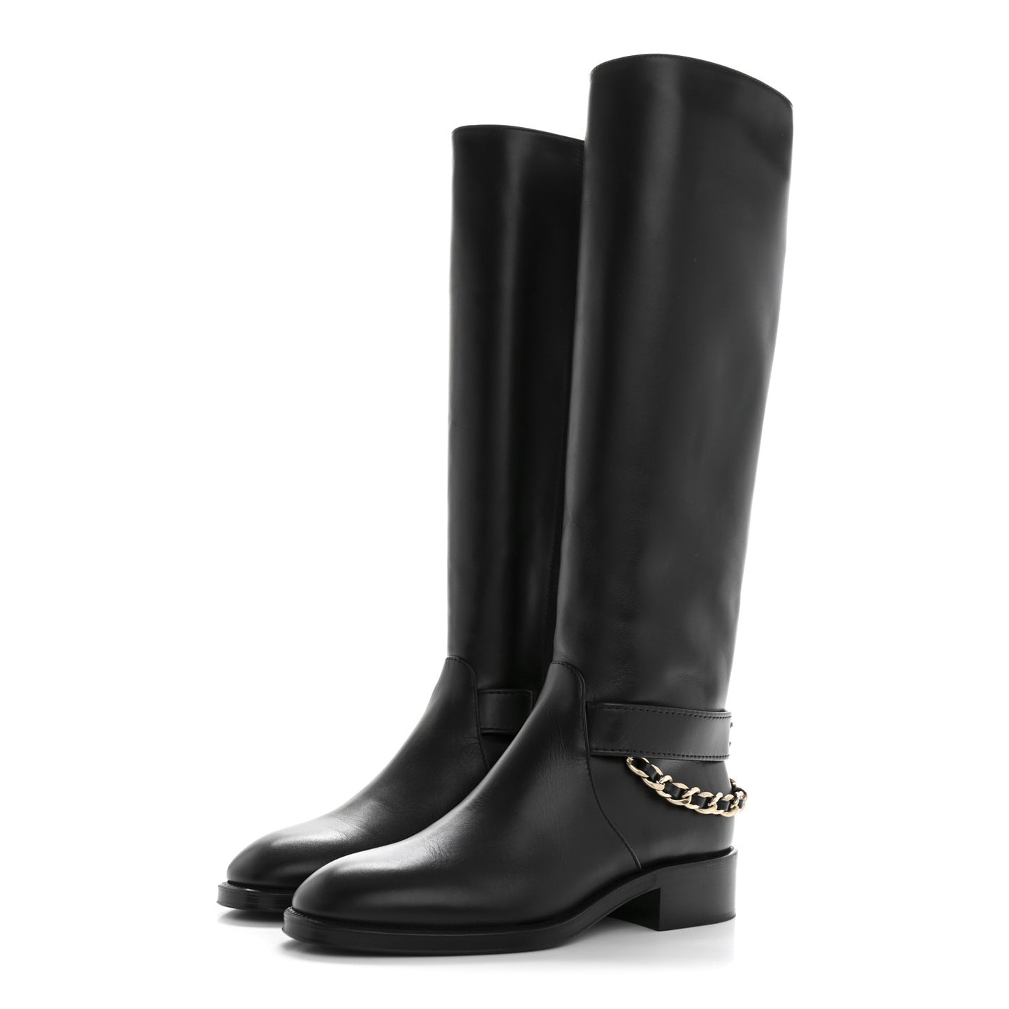 Calfskin Chain High Boots 38 Black