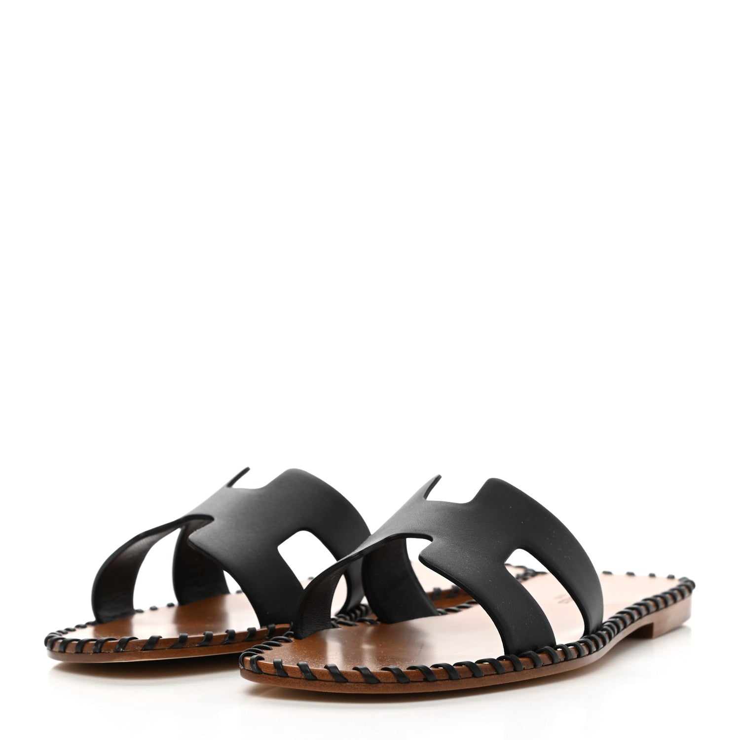 Hermes Box Calfskin Braided Oran Sandals 37 Black 3 of 8