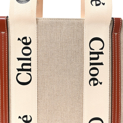 Chloe Cotton Calfskin Medium Woody Ribbon Tote White Brown 8 of 12