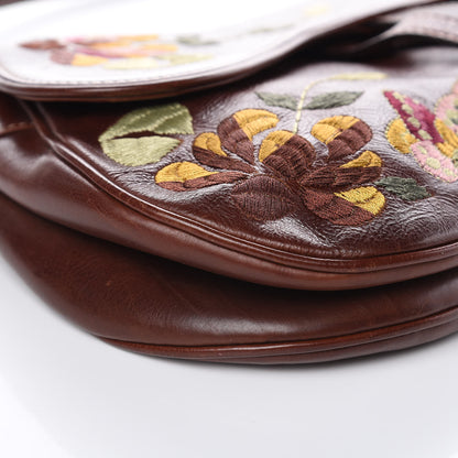 Christian Dior Calfskin Embroidered Romantic Flowers Saddle Bag Brown 8 of 14