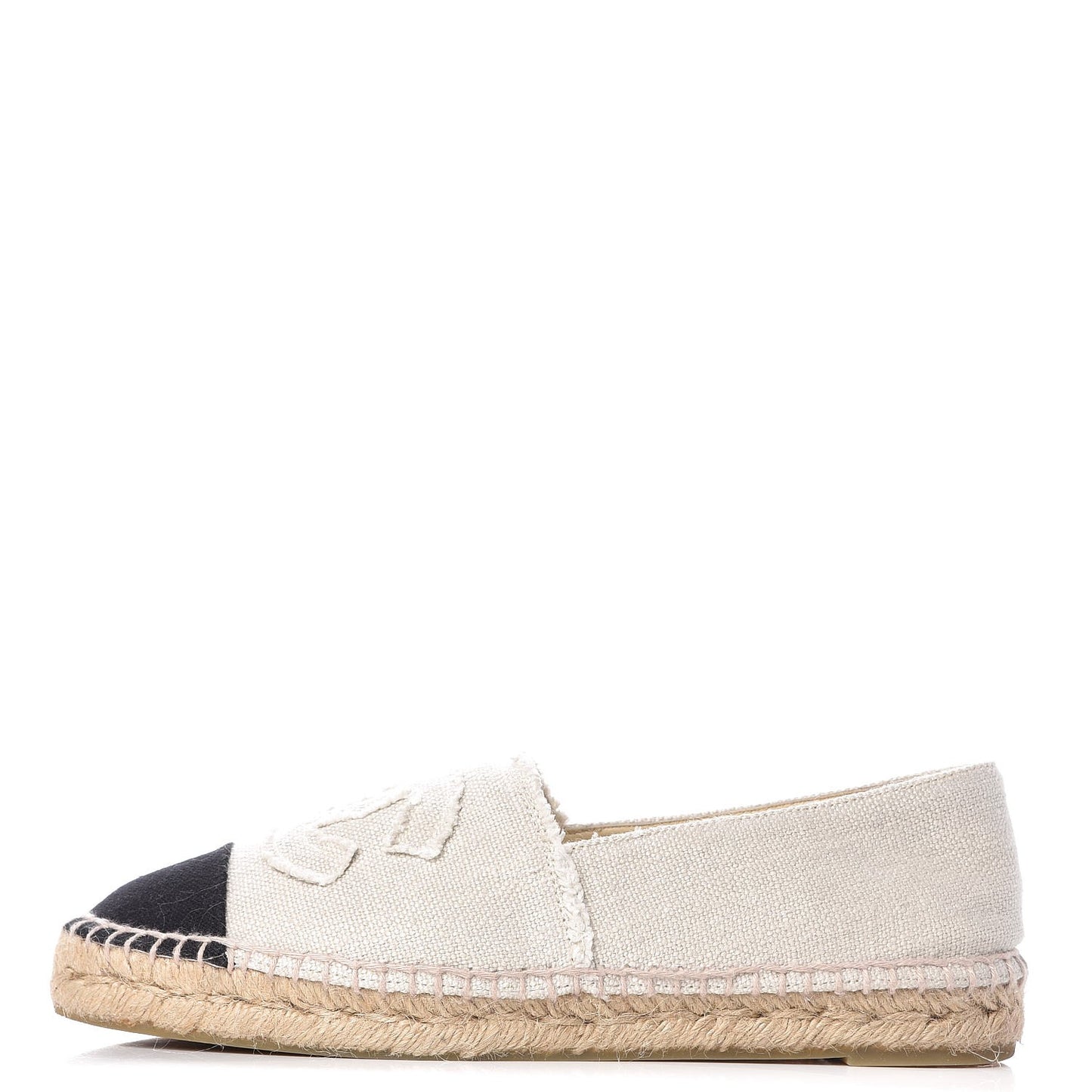 CHANEL Linen CC Espadrilles 40 Beige Black
