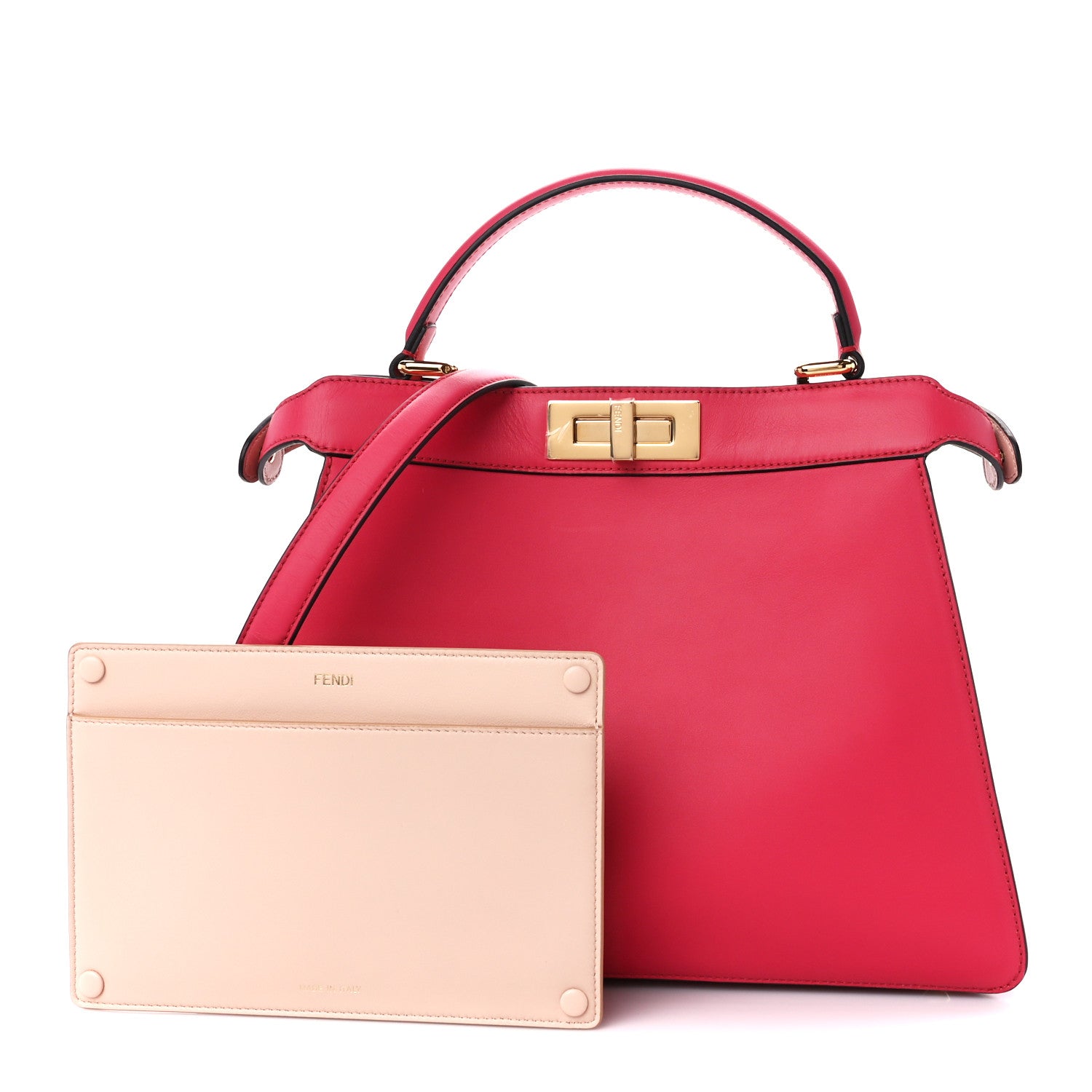 Fendi Vitello Seta Shiny Nappa Medium Peekaboo I SEE U Satchel Lampone Light Rose 1 of 14