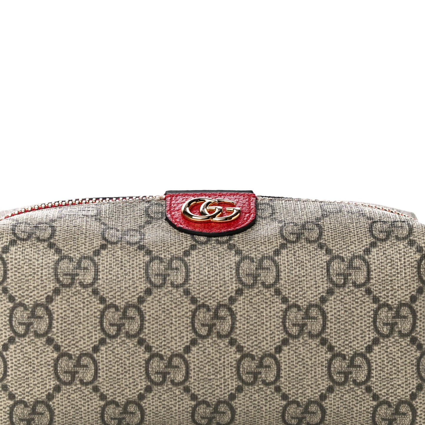 Soft GG Supreme Monogram Calfskin Small Ophidia Cosmetic Case Beige Ebony Hibiscus Red