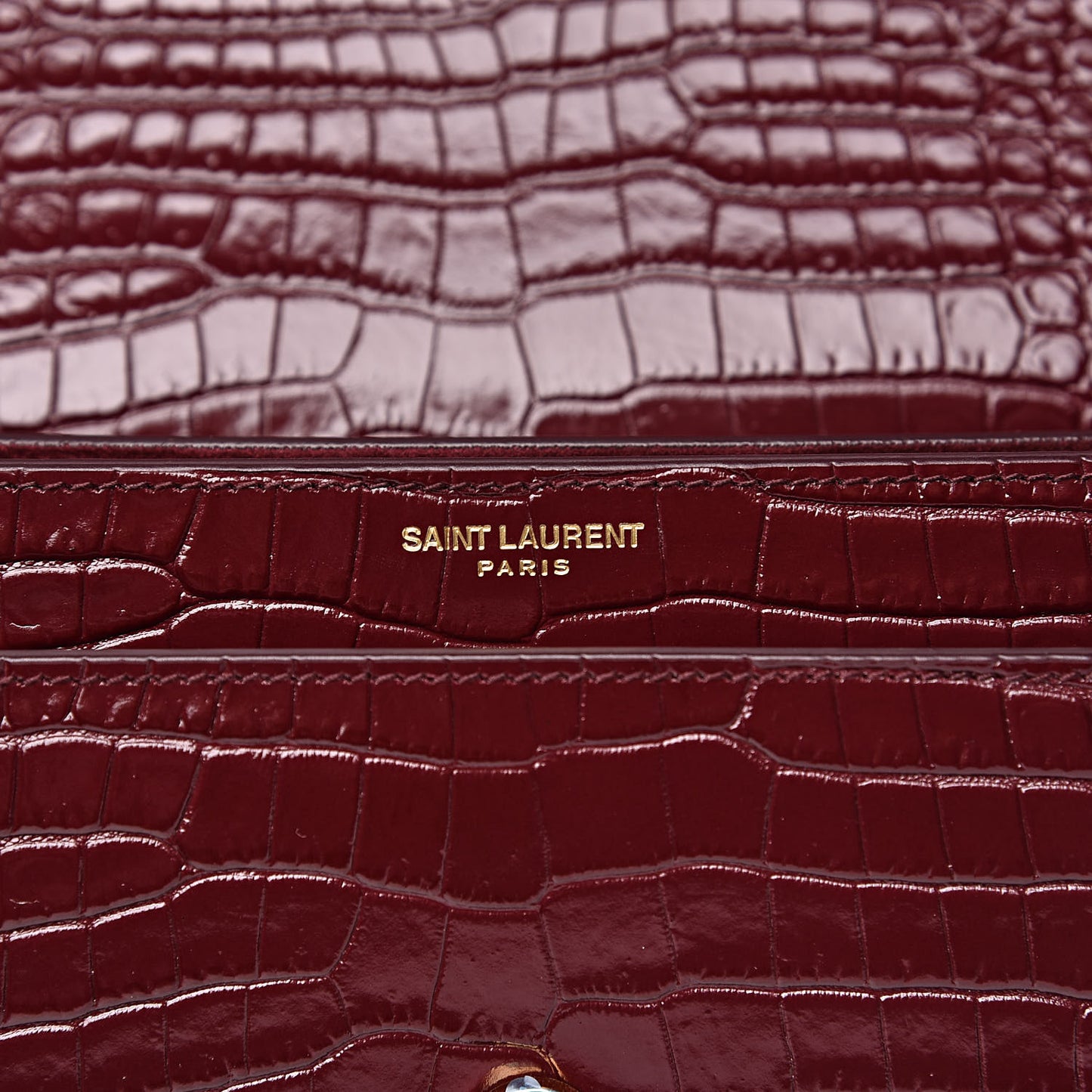 Calfskin Crocodile Embossed Medium Monogram Sunset Rouge Legion