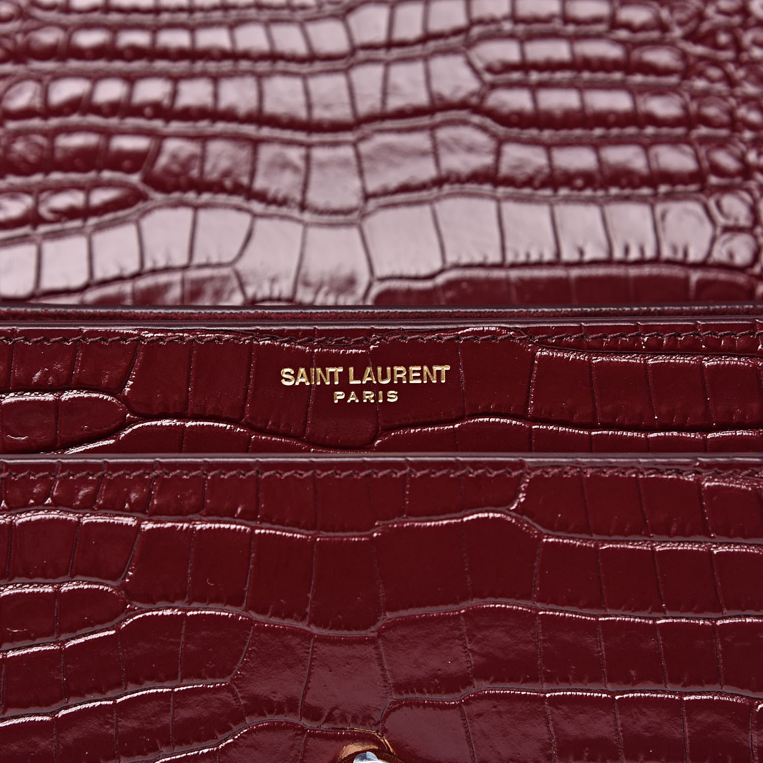 Saint Laurent Calfskin Crocodile Embossed Medium Monogram Sunset Rouge Legion 6 of 10