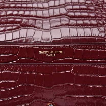 Saint Laurent Calfskin Crocodile Embossed Medium Monogram Sunset Rouge Legion 6 of 10