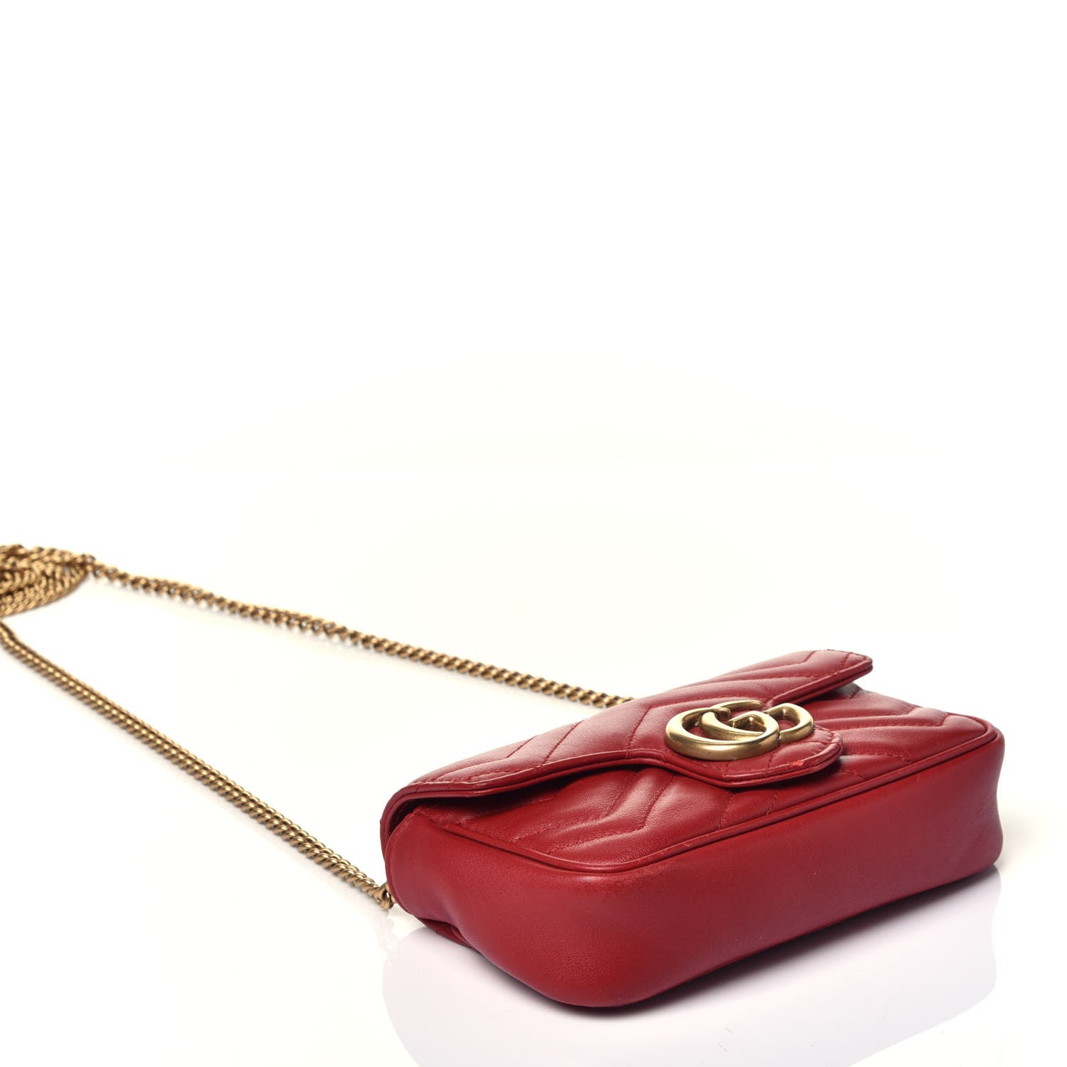 Gucci Calfskin Matelasse Super Mini GG Marmont Shoulder Bag Hibiscus Red 4 of 9