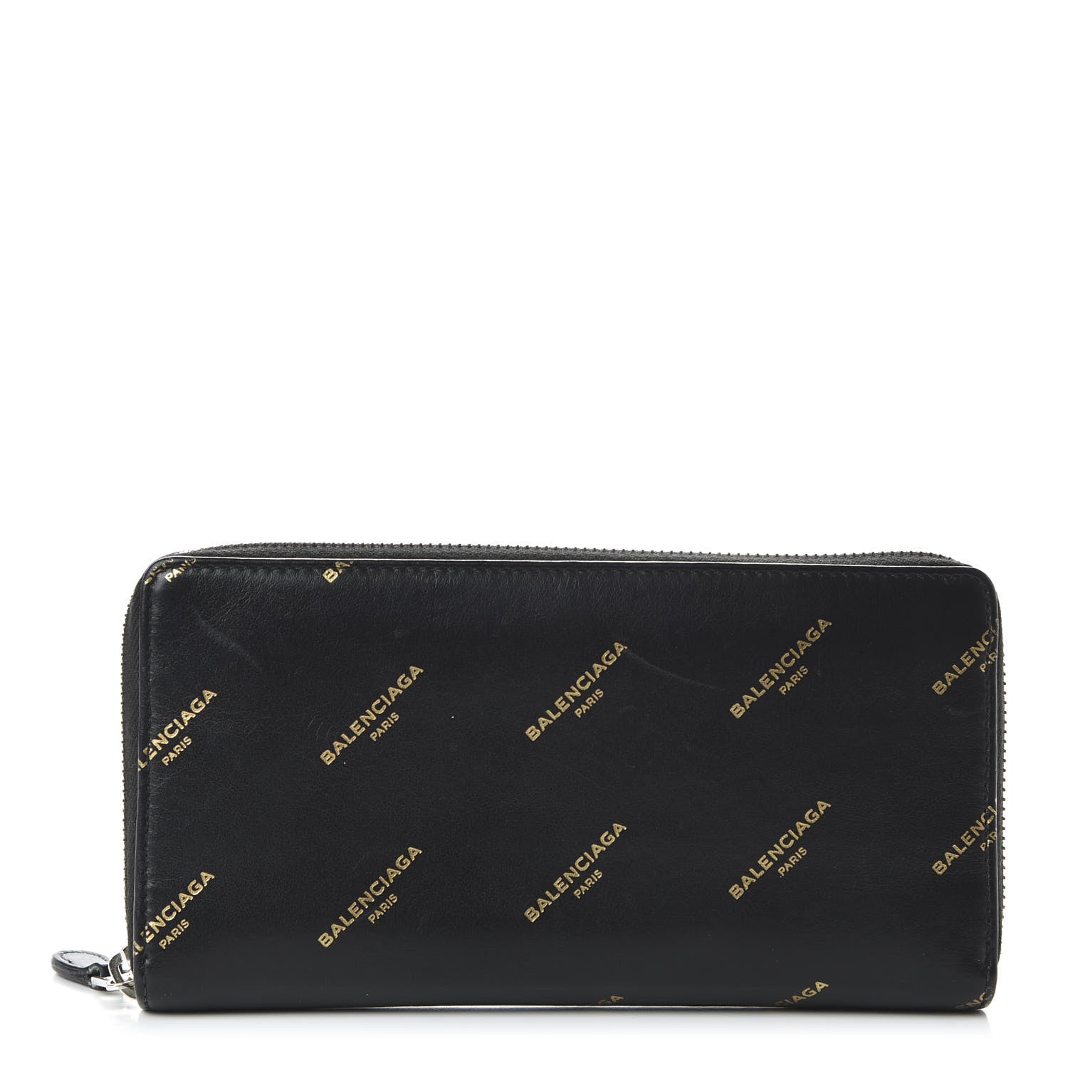Balenciaga Calfskin Allover Logo Bazar Continental Zip Around Wallet Black Gold 1 of 10
