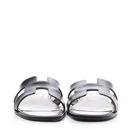 Hermes Box Calfskin Oran Sandals 41 Black 2 of 14