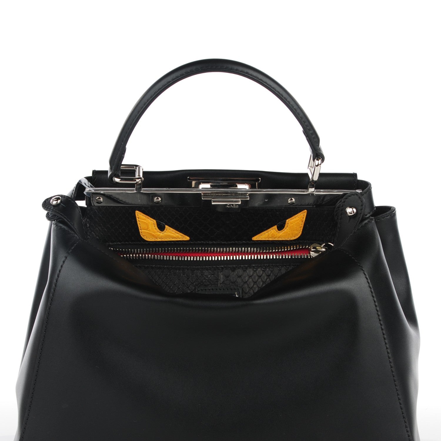 Fendi Vitello Morgan Python Crocodile Monster Eyes Medium Peekaboo Iconic Satchel Black Girasole 1 of 9