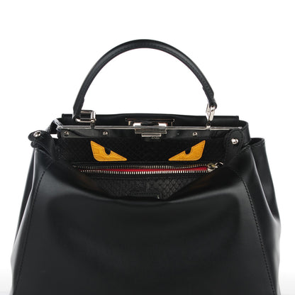 Fendi Vitello Morgan Python Crocodile Monster Eyes Medium Peekaboo Iconic Satchel Black Girasole 1 of 9