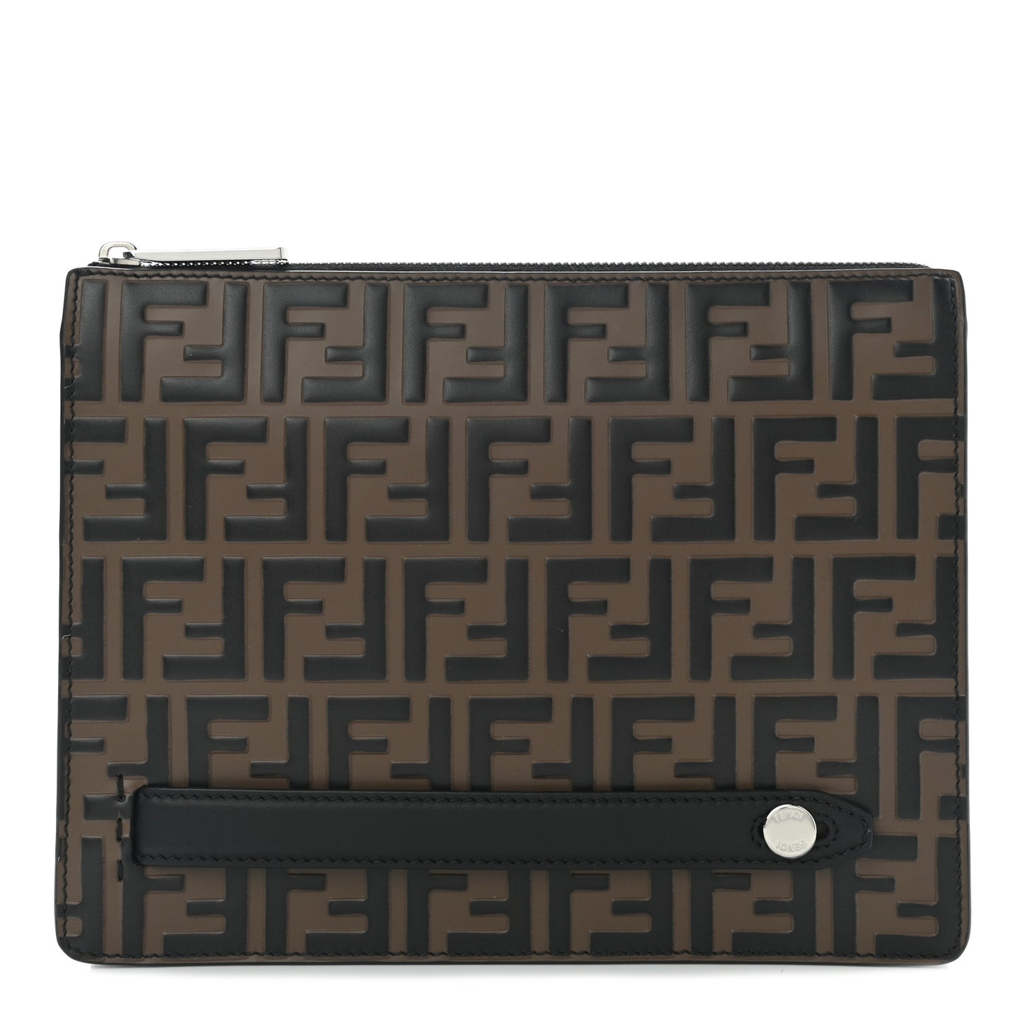 Vitello Grace F is Fendi Bi-Color FF 1974 Embossed Zip Pouch Maya Black