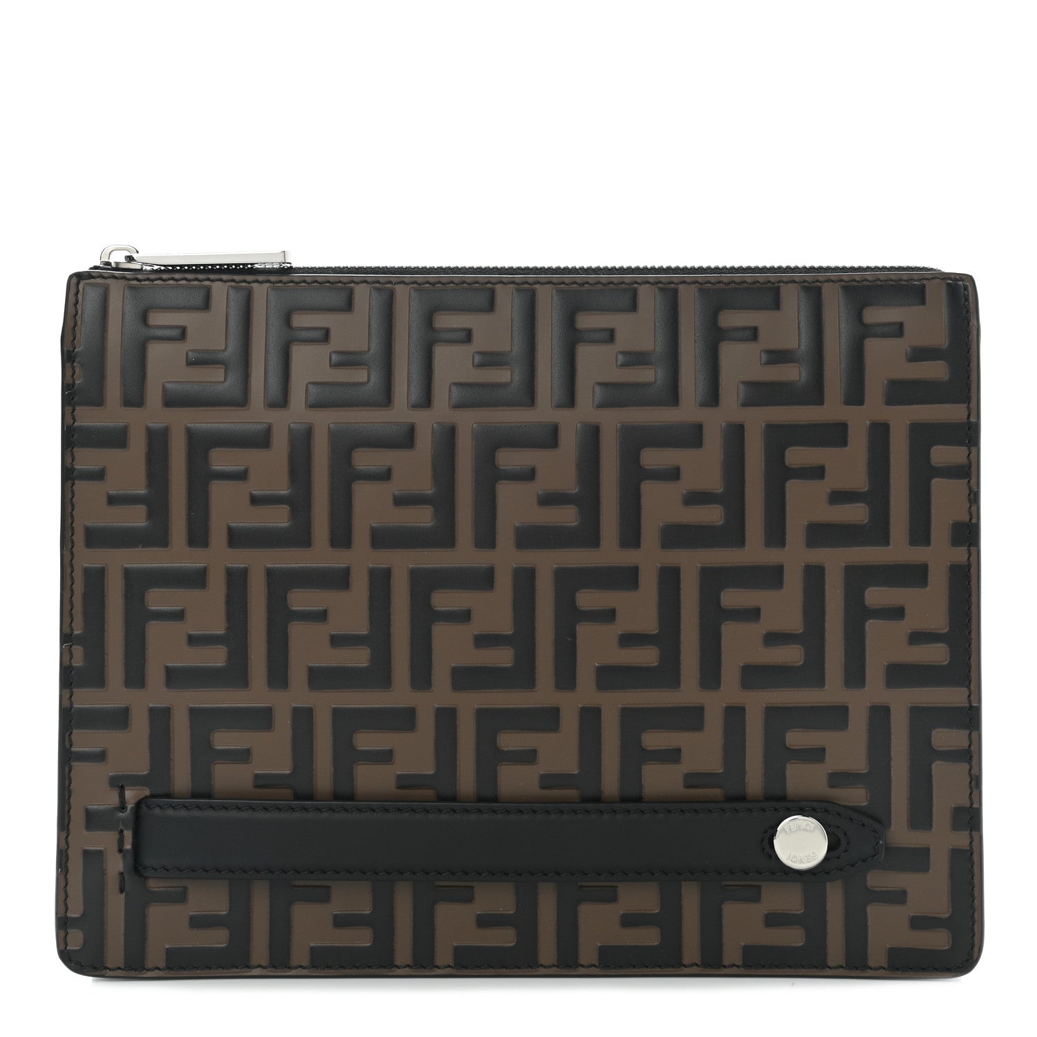 Fendi Vitello Grace F is Fendi Bi-Color FF 1974 Embossed Zip Pouch Maya Black 1 of 7