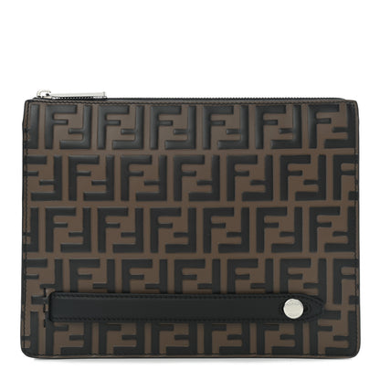 Fendi Vitello Grace F is Fendi Bi-Color FF 1974 Embossed Zip Pouch Maya Black 1 of 7