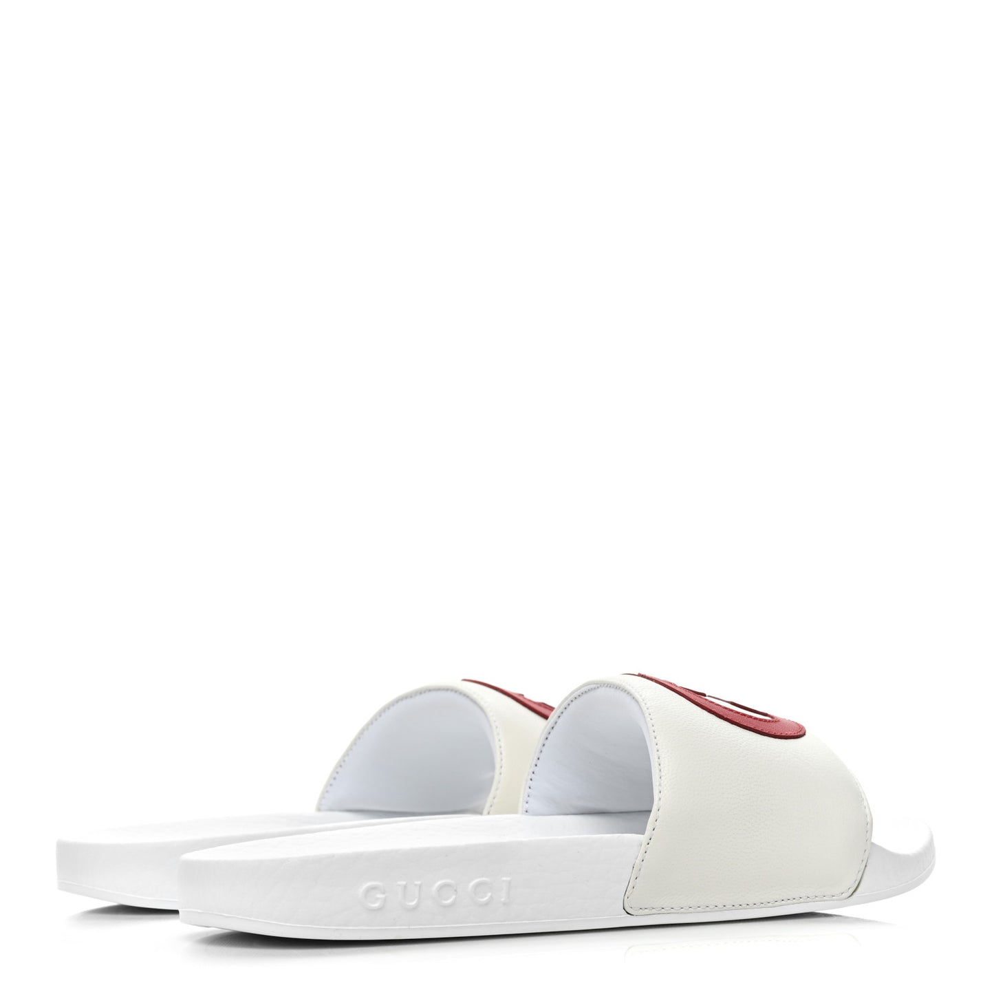 Nappa Miro Soft Calfskin Womens Interlocking G Slide Sandals 36 White Hibiscus Red