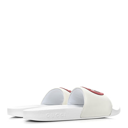 Gucci Nappa Miro Soft Calfskin Womens Interlocking G Slide Sandals 36 White Hibiscus Red 4 of 8