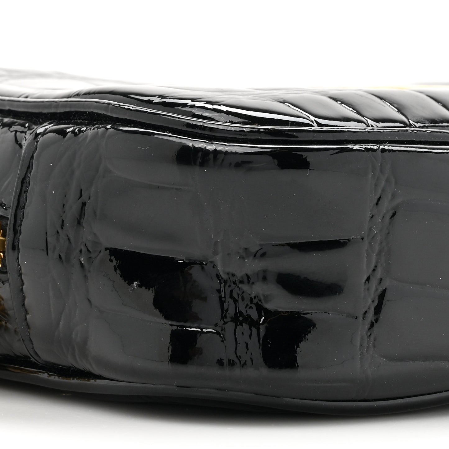 Patent Calfskin Crocodile Embossed Monogram Mini Lou Camera Bag Black