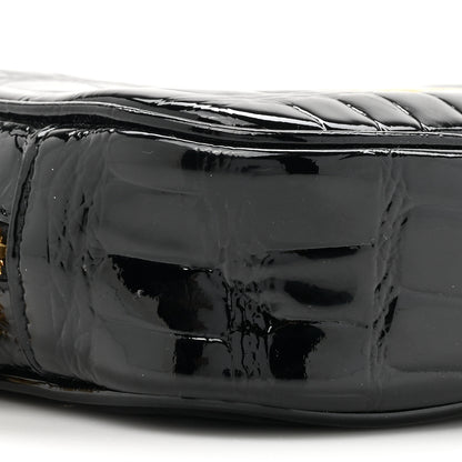 Saint Laurent Patent Calfskin Crocodile Embossed Monogram Mini Lou Camera Bag Black 10 of 12