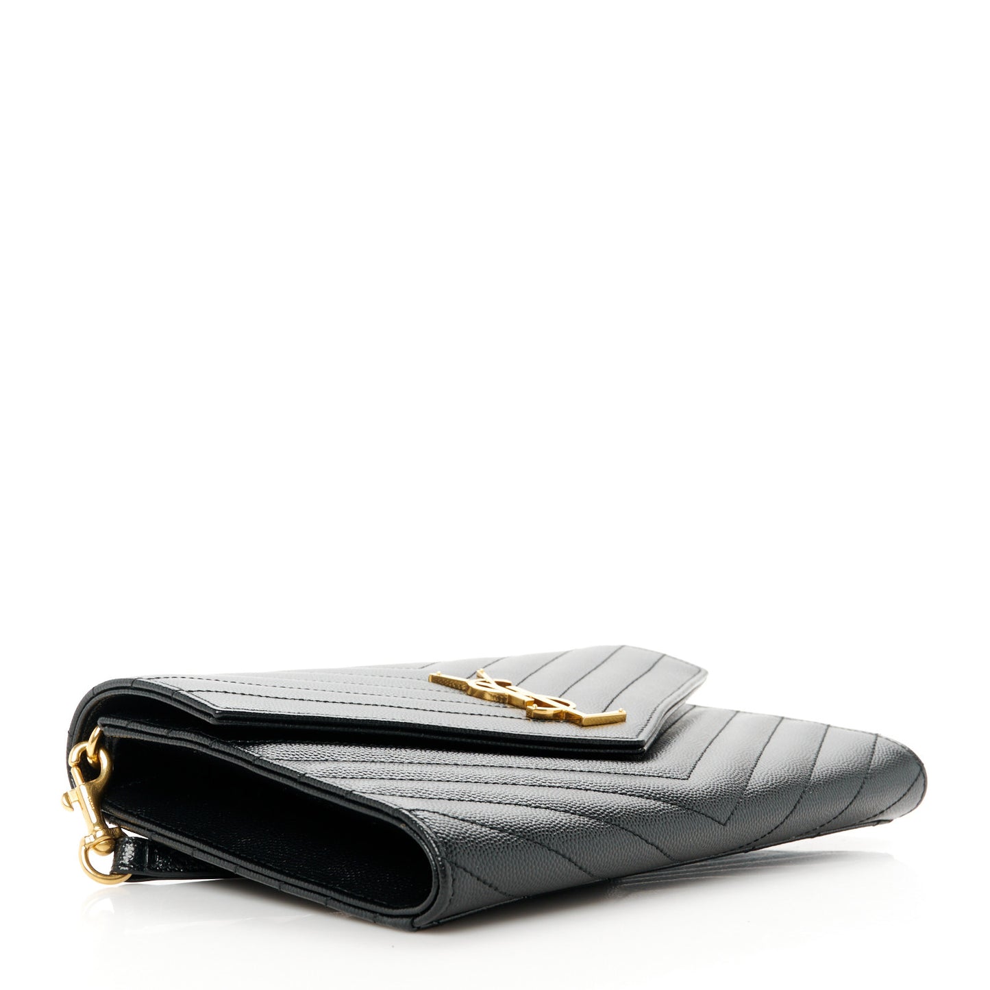 Grain De Poudre Matelasse Chevron Monogram Envelope Clutch Black
