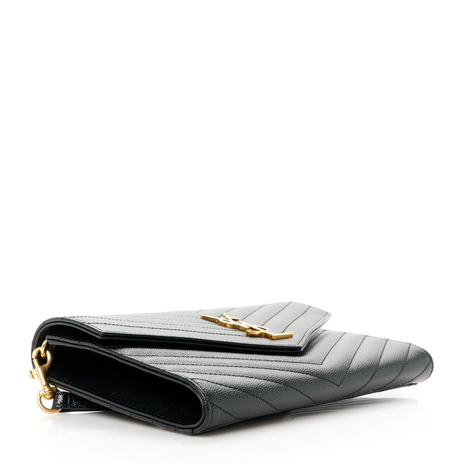 Saint Laurent Grain De Poudre Matelasse Chevron Monogram Envelope Clutch Black 4 of 11