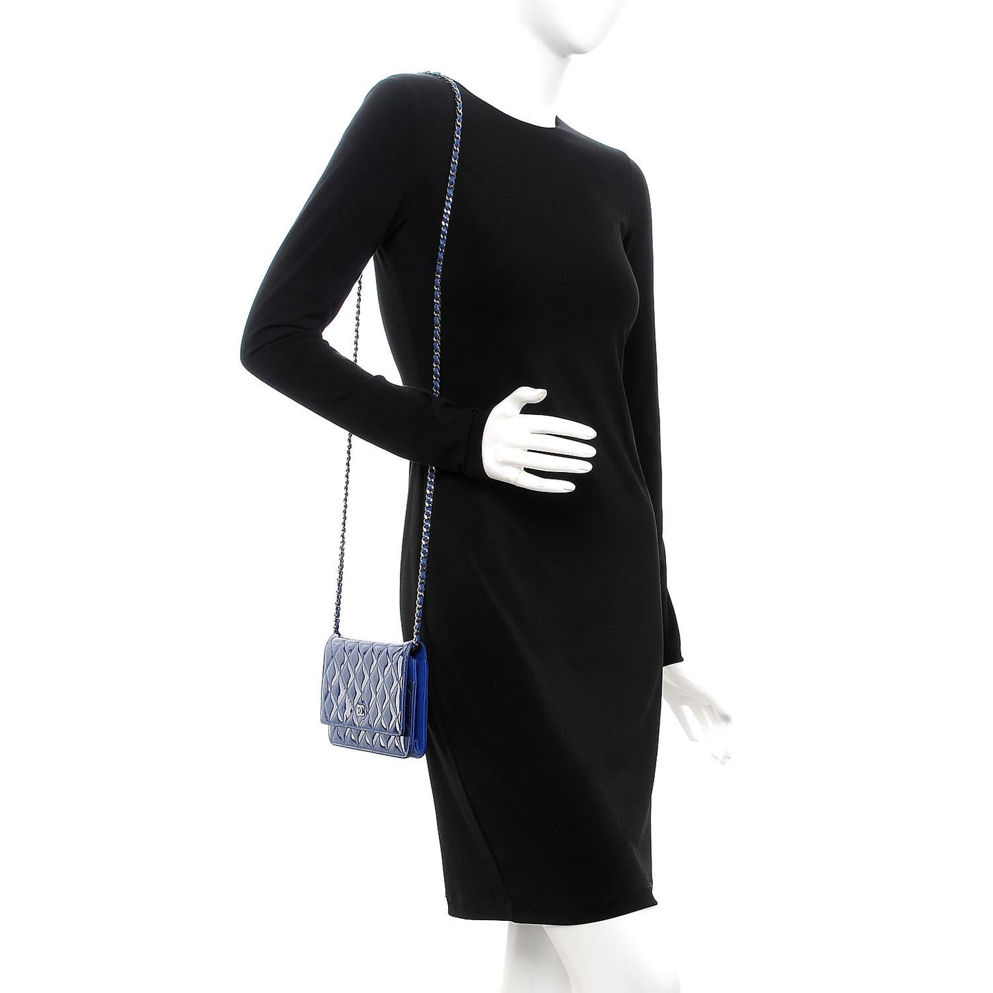 Patent Quilted Wallet On Chain WOC Blue
