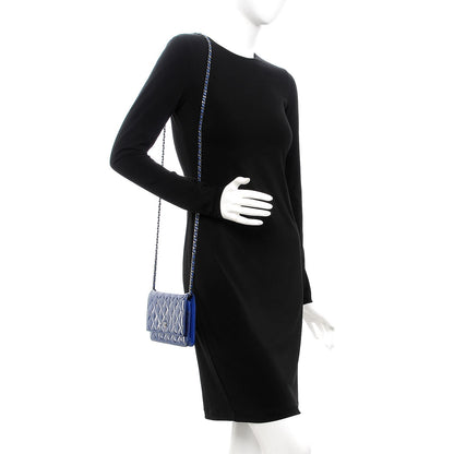Chanel Patent Quilted Wallet On Chain WOC Blue 2 of 9