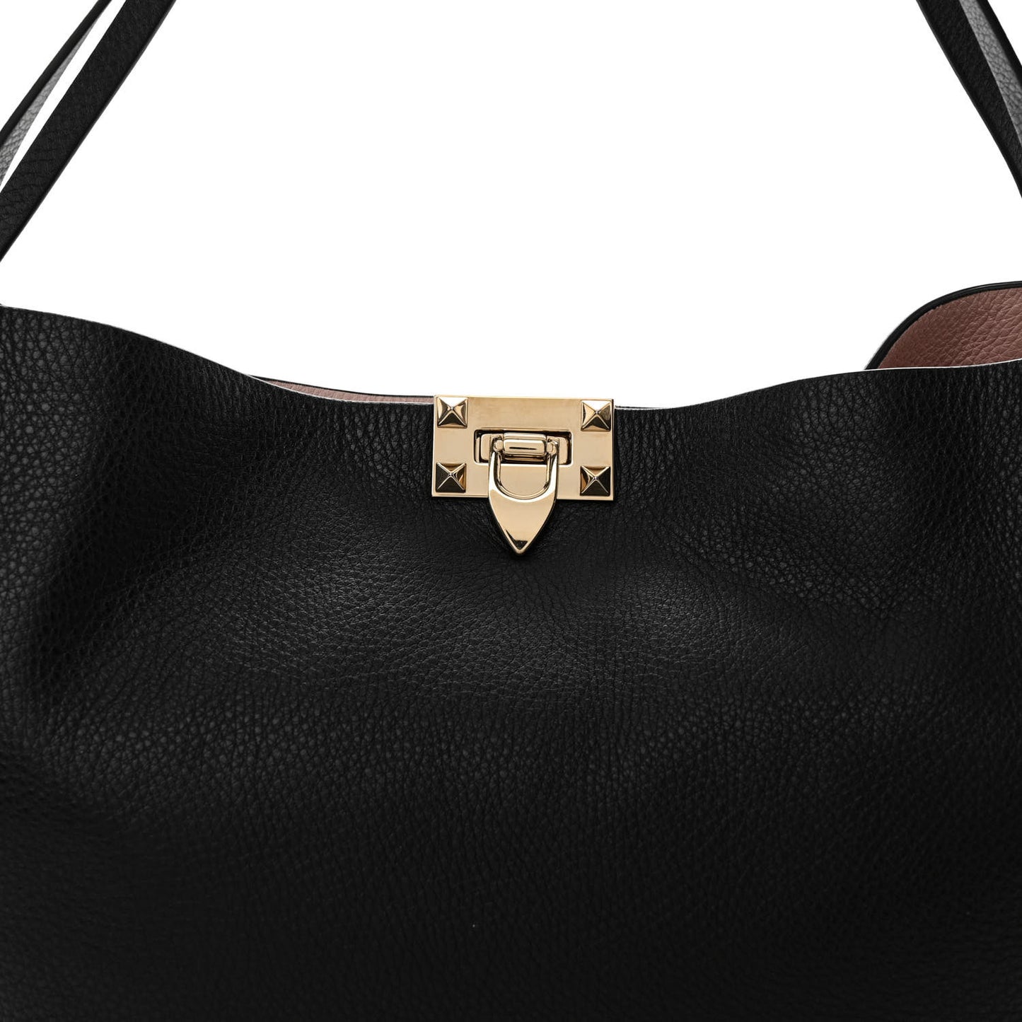 Grainy Calfskin Medium Rockstud Tote Black Rose Quartz