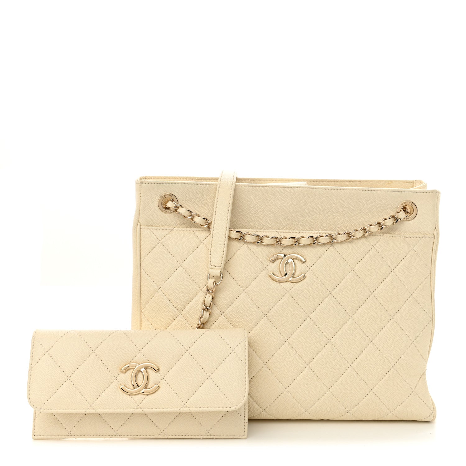 Chanel Caviar Quilted In Out Flap Shopping Tote White 1 of 17