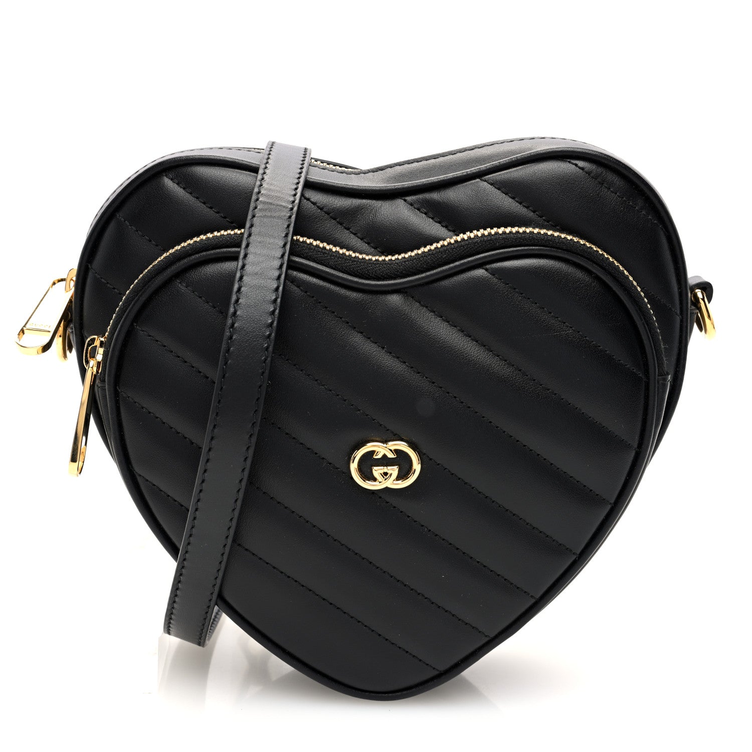 Gucci Calfskin Matelasse Diagonal Mini Interlocking G Heart Shoulder Bag Black 1 of 9